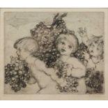 Amalie Bauerle or Amelia Bowerley (1873-1916) 'Children with grapes', etching, signed in pencil