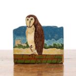 20th Century Wooden letter rack or stand, with painted owl decoration, initialled 'J.W' to the