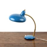 Bauhaus style lamp (Contemporary) With blue base and shade, label to the base reads 'Monteuse No.