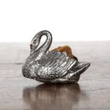 Edwardian silver swan novelty pincushion Bearing marks for Levi & Salaman, Birmingham, 1905, 3.5cm