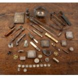 Group of miscellaneous silver and costume jewellery Comprising: paste buckles, silver vesta cases, a
