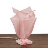 Contemporary Pink plastic handkerchief table lamp on a composite marbled pink square base, 33cm high