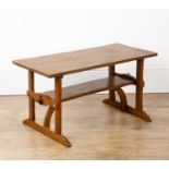Cotswold school Oak and elm low occasional table, signed 'F. W. E 1962' to the base, 66cm wide x
