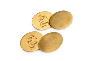 A pair of late Victorian 18ct gold cufflinks, with oval panels and chain-link fittings, hallmarked