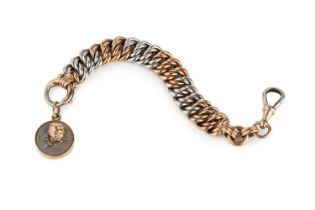 A two colour precious metal chain fob, of fancy curb-link design, with possible Vienna assay