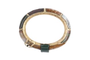 A late 19th/early 20th century hardstone buckle brooch, inlaid with vari-coloured hardstone