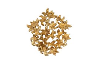 A 9ct gold panel brooch, designed as a cluster of textured leaves, with London import marks,