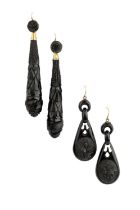 A collection of antique and later jewellery, comprising two pairs of Victorian carved jet ear