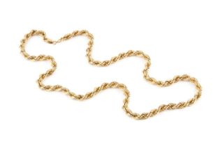 A 9ct gold ropetwist-link chain, with London import marks for 1990, length 65cm Gross weight only