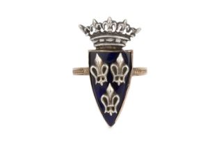 A collection of jewellery, comprising a French enamel panel ring, designed as a blue enamel shield