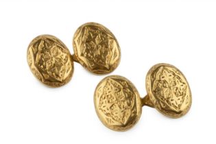 Two 22ct gold cufflinks, of matched design, with engraved oval panels and figure-of-eight