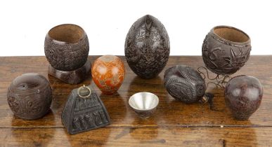 Group of carved coconut cups and related pieces African and Chinese, (8) Provenance: The Olivia Dell