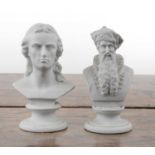 After Johannes Daniel Schone Meissen biscuit porcelain bust of Guttenberg, 11.5cm high and a further