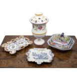 Group of ceramics to include a hand-painted pearlware vase, polychrome, decorated with pink flowers,