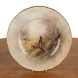 James Stinton (1870-1961) for Royal Worcester porcelain cabinet plate, decorated with pheasants