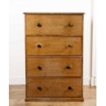 Large pine chest of drawers Victorian, with turned handles, 100cm wide x 44cm deep x 150cm high