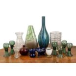 Group of glassware to include a green speckled vase, 29.5cm high, Galway Crystal cut glass vase,