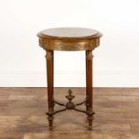 Louis XVI style walnut bouillotte table French, circa 1910, with inset marble top and gilt metal