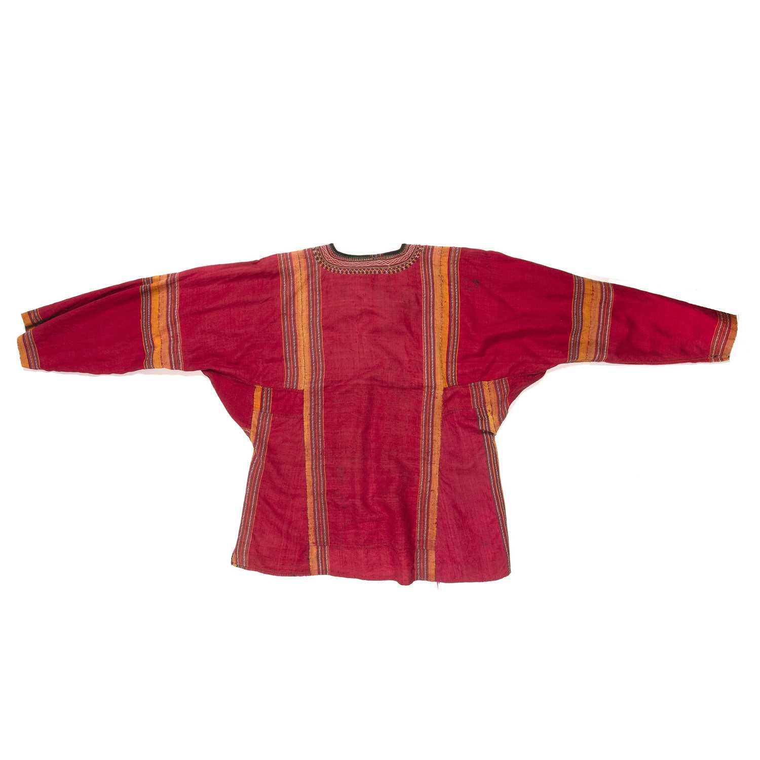 Group of four pieces including a Central Asian red silk and embroidered top, a Hungarian silk - Image 5 of 9