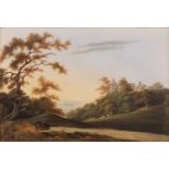 19th Century Continental School Pair of pastoral landscapes, watercolours, one signed indistinctly