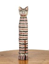 Large painted wooden model of a cat Contemporary, with red and black striped decoration, unsigned,