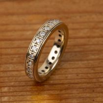 9ct gold full hoop ring with channel set diamonds, stamped 9ct, size K, 5g approx overall At