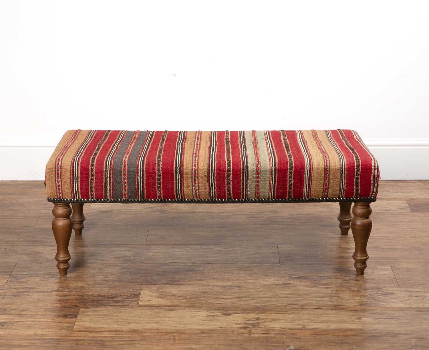Contemporary footstool with a Kelim type cover, 102cm long x 46cm deep x 38cm high Provenance: The - Image 2 of 5