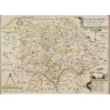 Antiquarian map William Kip, Staffordshire County map (Staffordiae Sic), with later hand coloured