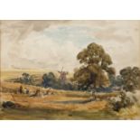 Vivian Rolt (1874-1933) 'Labourers in a farm field', watercolour and graphite sketch, unsigned,