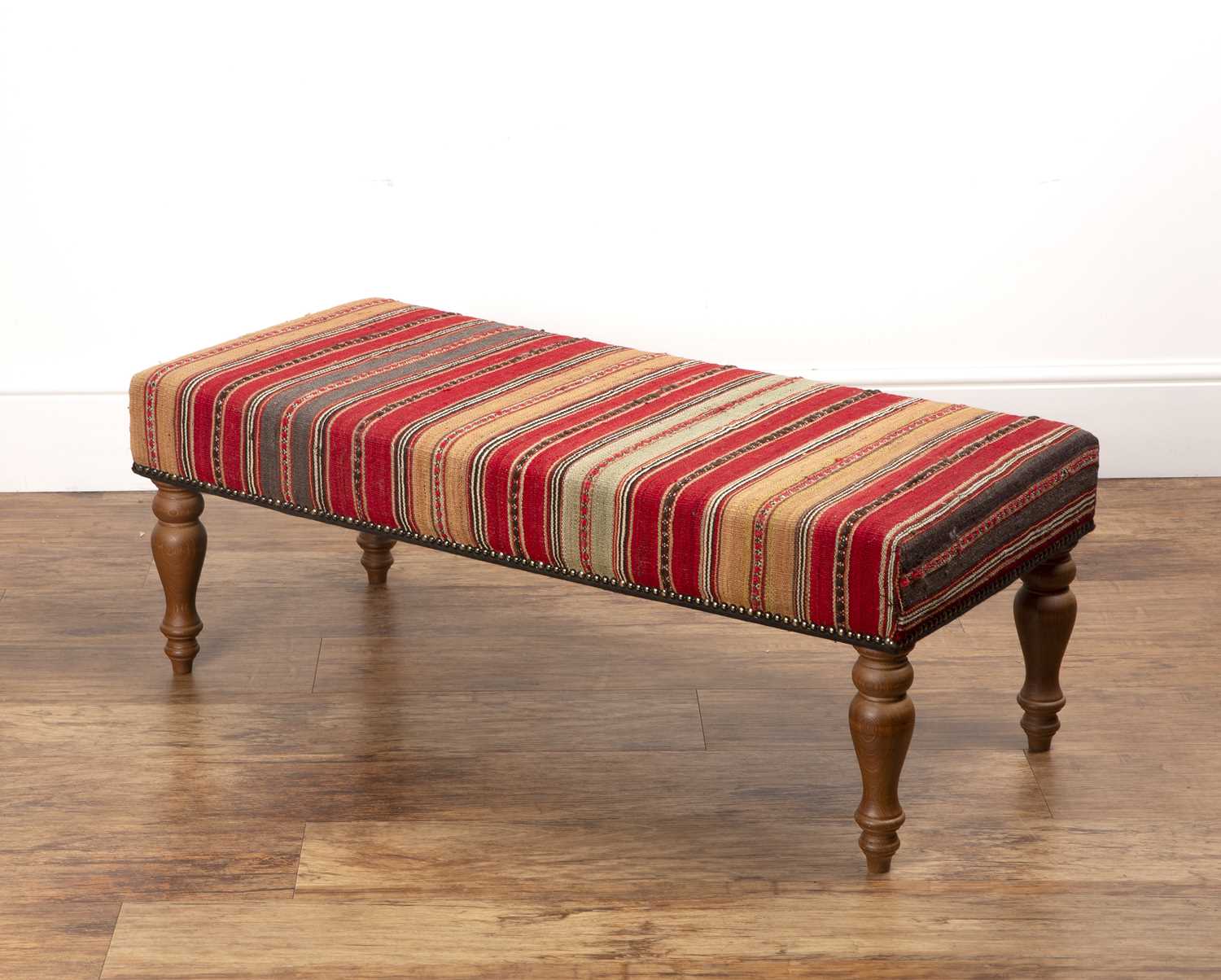 Contemporary footstool with a Kelim type cover, 102cm long x 46cm deep x 38cm high Provenance: The - Image 3 of 5