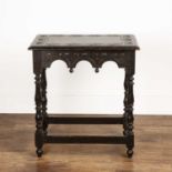 Oak carved table Victorian, 66cm x 45cm x 73cm high Provenance: The Olivia Dell collection. With