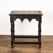 Oak carved table Victorian, 66cm x 45cm x 73cm high Provenance: The Olivia Dell collection. With