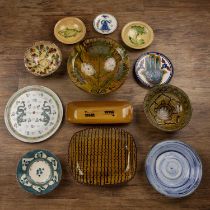 Group of pottery and porcelain including Turkish bowls, a Chinese dish, slipware and other pieces (