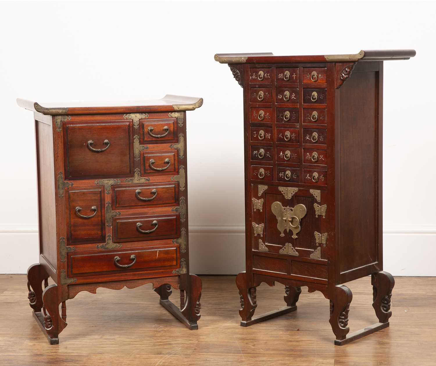 Two small sets of drawers Chinese, one 47cm wide x 75cm high x 25cm deep and the other 44.5cm wide x - Image 2 of 6