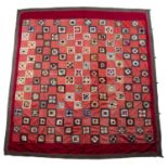 Two patchwork covers Uzbekistan, one of red ground, 223cm square and the other, 130cm x 170cm