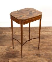 Mahogany and rosewood work table 19th Century, with octagonal marquetry top, 50cm wide x 39.5cm deep