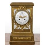 Louis XVI style ormolu four glass mantel clock French, late 19th Century, with an enamel dial signed