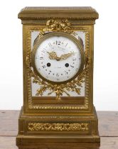 Louis XVI style ormolu four glass mantel clock French, late 19th Century, with an enamel dial signed