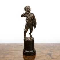 After Oscar Loevenich (b.1904) bronze sculpture of a newspaper boy, signed to rear at the base, on a