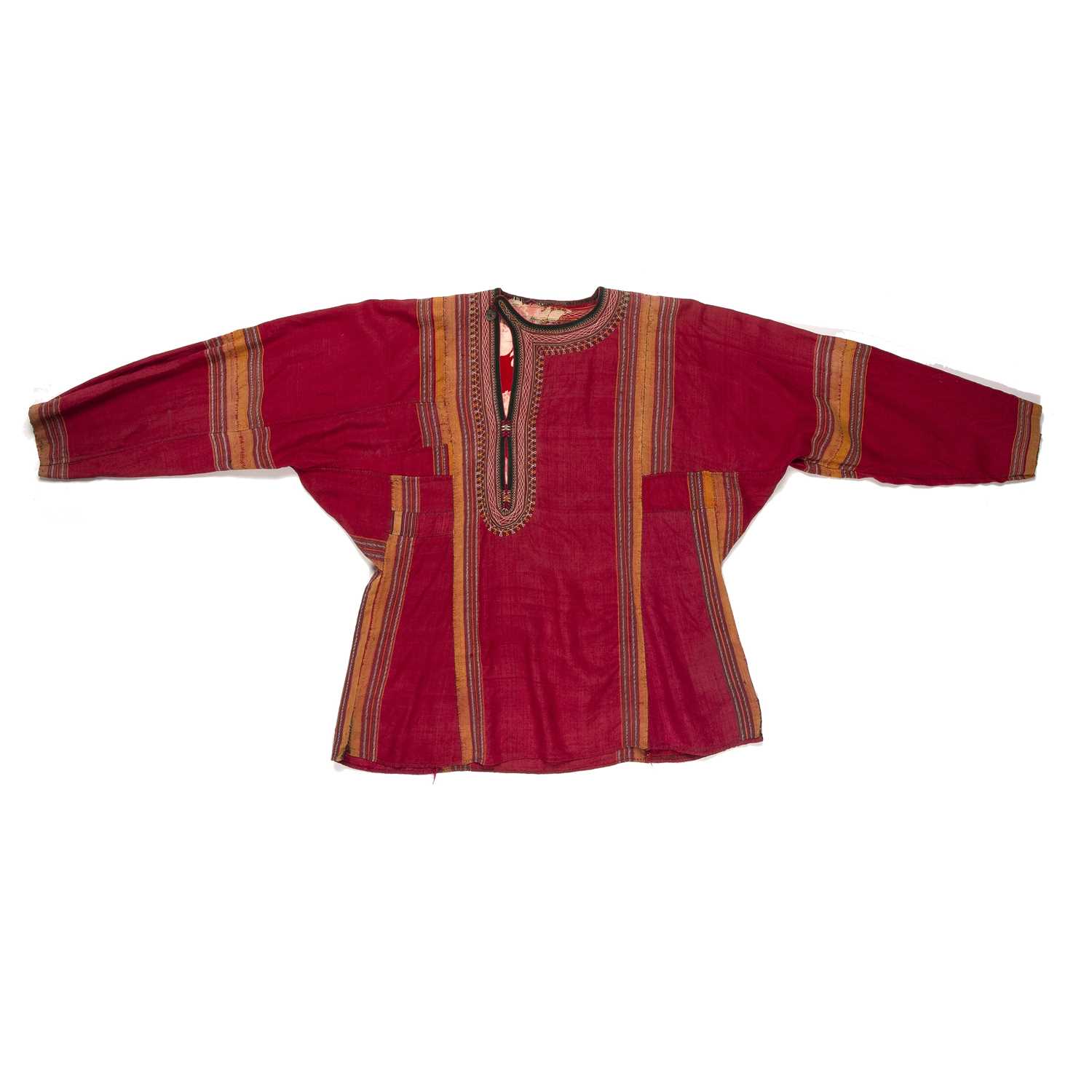 Group of four pieces including a Central Asian red silk and embroidered top, a Hungarian silk - Image 4 of 9