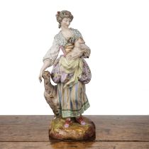 Thuringia porcelain model of a Shepherdess with crossed mark to the base, with handpainted and