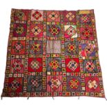 Sampler bed cover Uzbekistan, made from scraps of old silk chapans, mostly pre-1900, 24cm x 226 cm