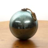 Large witches or apothecary ball early 20th Century, blue-coloured glass, with a metal chain,