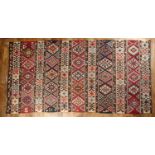Large Kelim sofa carpet with multi coloured traditional geometric designs, 347cm x 170cm approx Some