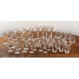 Collection of glassware including: etched wheatsheaf decorated drinking glasses, set of five leaf