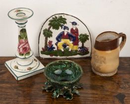 Group of ceramics to include a Scottish pottery Portabello wall plaque, circa 1830-40 relief moulded