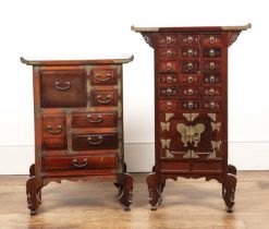 Two small sets of drawers Chinese, one 47cm wide x 75cm high x 25cm deep and the other 44.5cm wide x