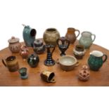 Group of pieces including a Robert Sinclair Thomson ARSA RSW miniature slipware vase, with a blue