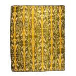 Silk ikat 'adial' or quilt cover Uzbekistan, with yellow and green designs, 190cm x 226cm