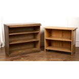 Two pine open bookcases one 87cm x 73cm high x 36cm deep and the other 97cm wide x 38cm deep x